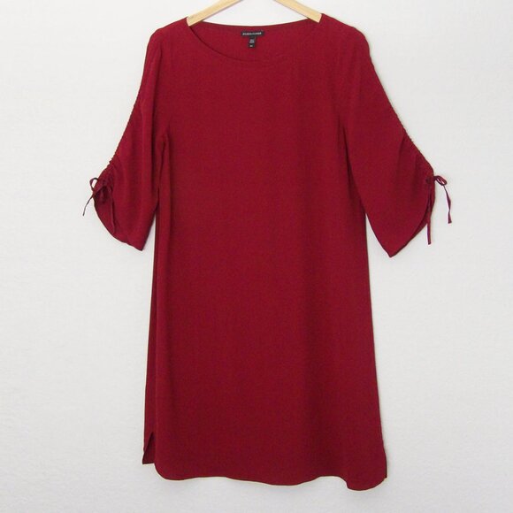 Eileen Fisher 100% Silk Ruched Sleeve Shift Dress In Dark Tulip S Burgundy $378 - Picture 6 of 15